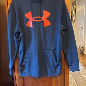 Like New Under Armour Blue Hoodie Sweatshirt w Orange Logo